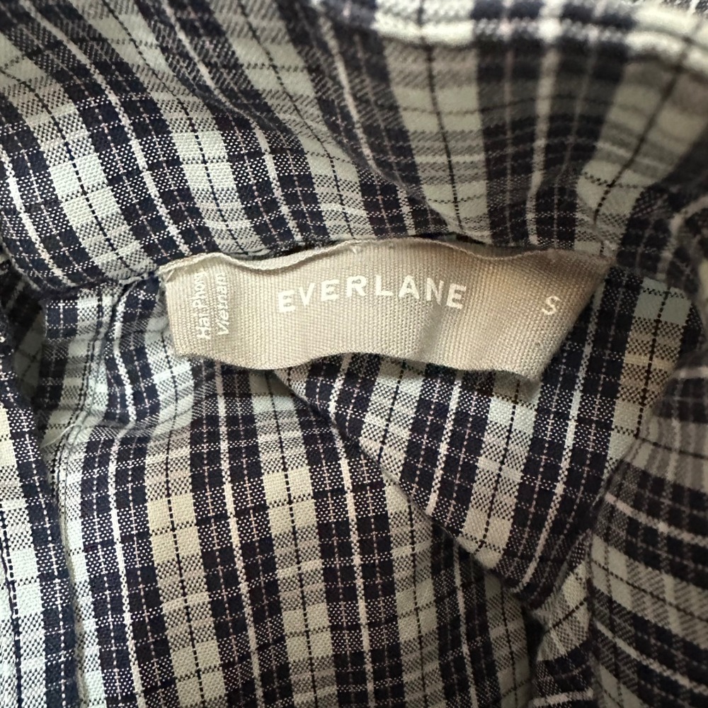 Everlane Navy White Plaid Tiered Mock Neck Dress Cotton Pockets Small S - Picture 7 of 10